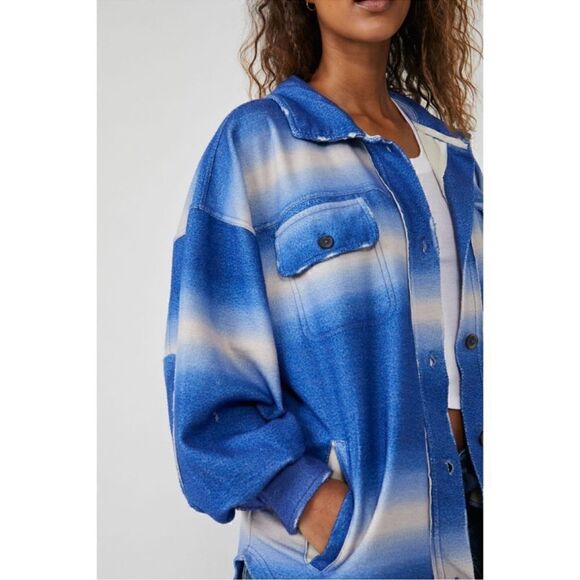 NWT- Free People Printed Ruby Jacket / Deep Sea Combo Oversized Shacket, Size M - Picture 1 of 6